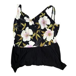Longitude Floral Print Bodice Solid Bottom Swim Dress Womens 24W
